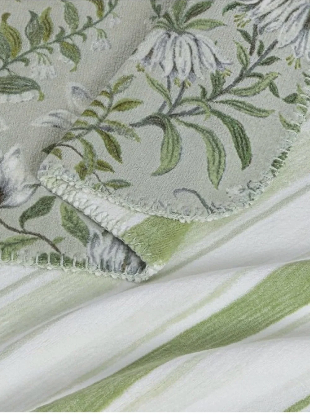 Laura Ashley Green Botanical Stripe Reversible Throw Throw